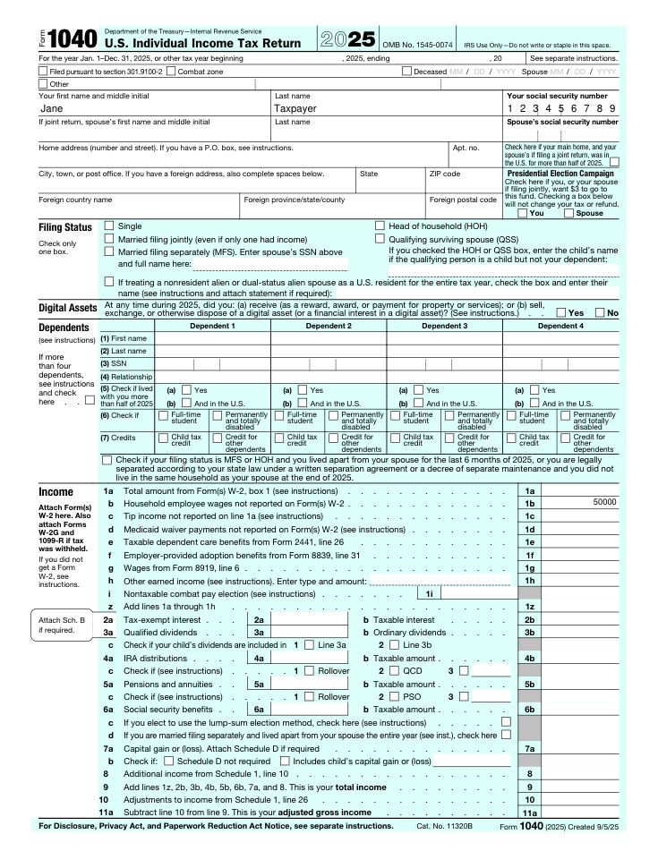 Form 1040 sample form