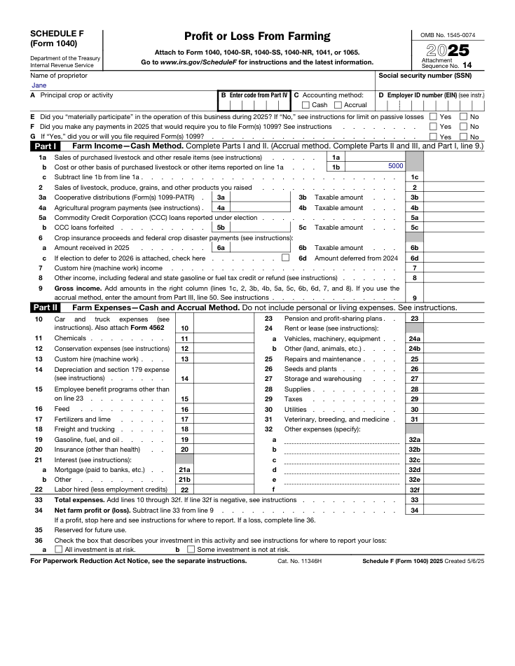 1040 Schedule F sample form
