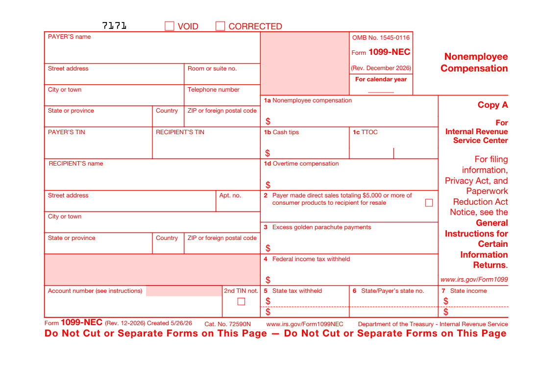 Sample Form 1099-NEC preview