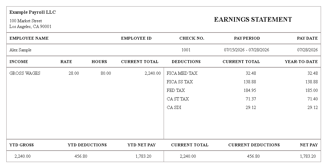 Short Blue pay stub template