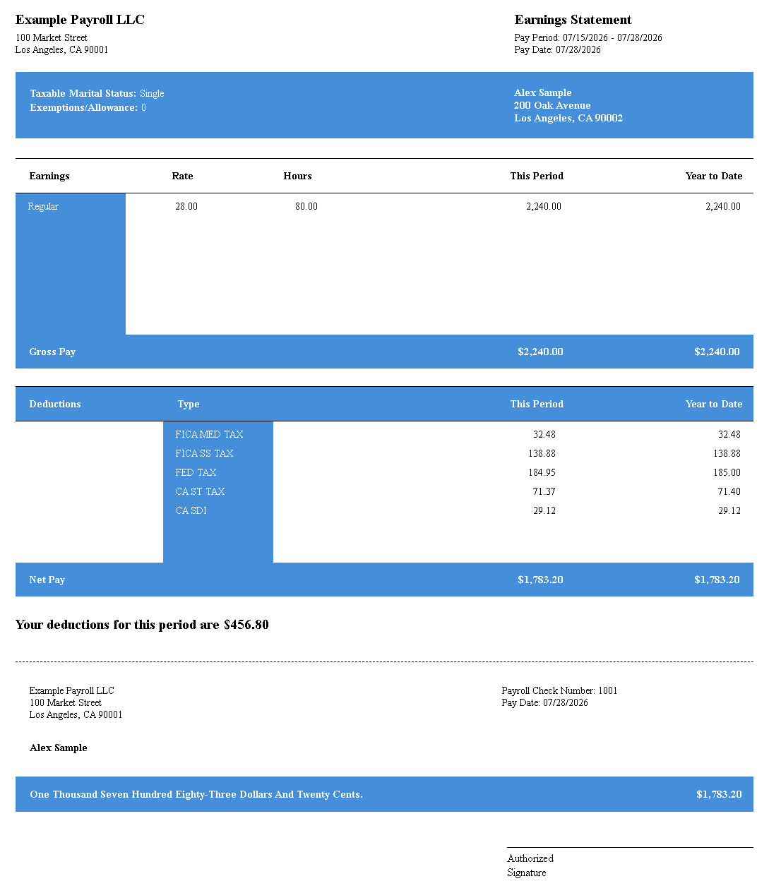 Clean Ledger pay stub template preview