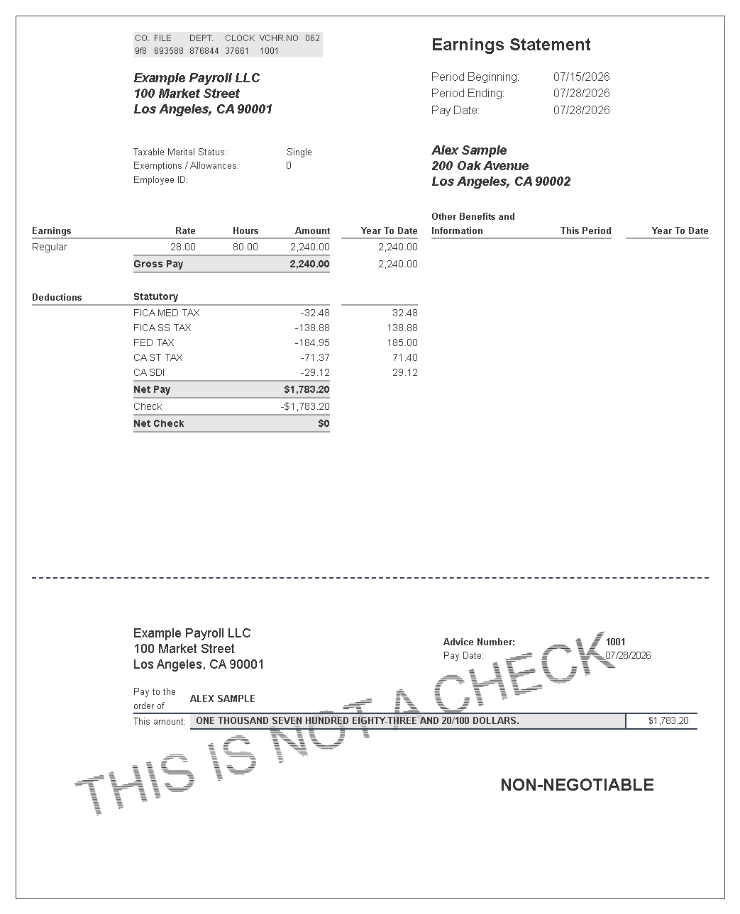 Statement Plus pay stub template preview