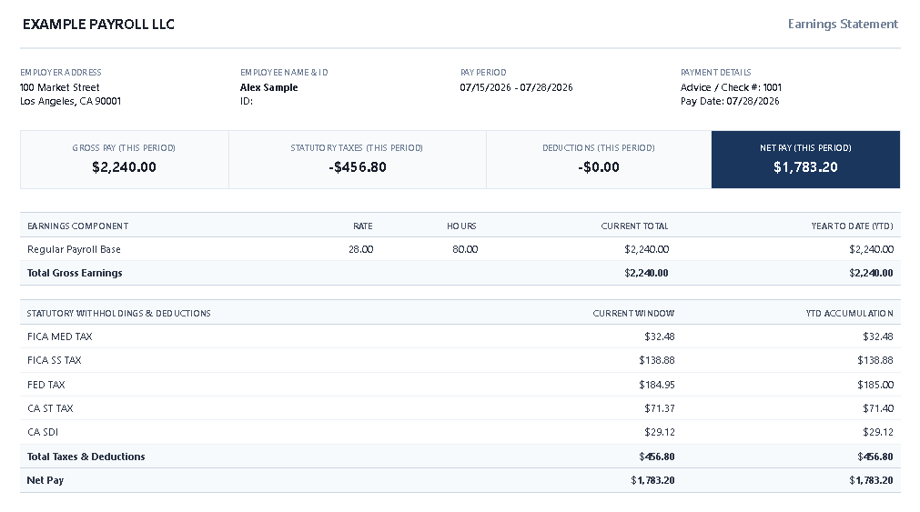 Corporate Navy pay stub template