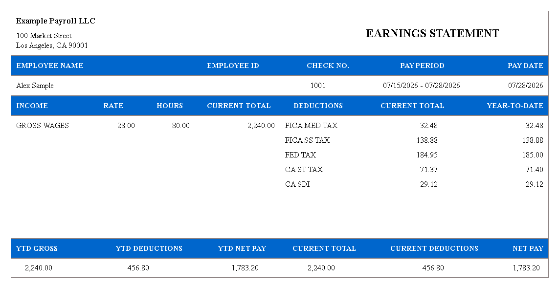 Classic Blue pay stub template