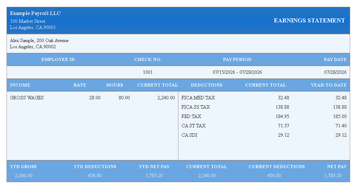 ADP-style Blue pay stub template