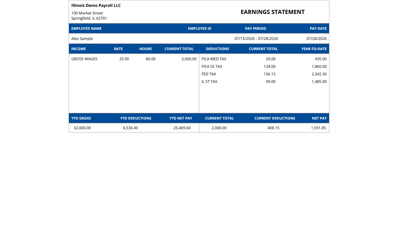 Sample Illinois pay stub